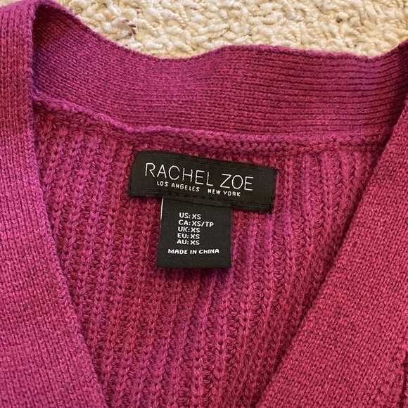 Rachel Zoe Drop Sleeve Half Button V-Neck Step Hem Sweater Warm Berry Purple - Picture 2 of 2